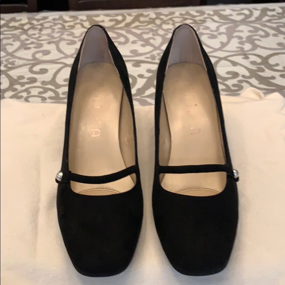 Black suede slip on heels
